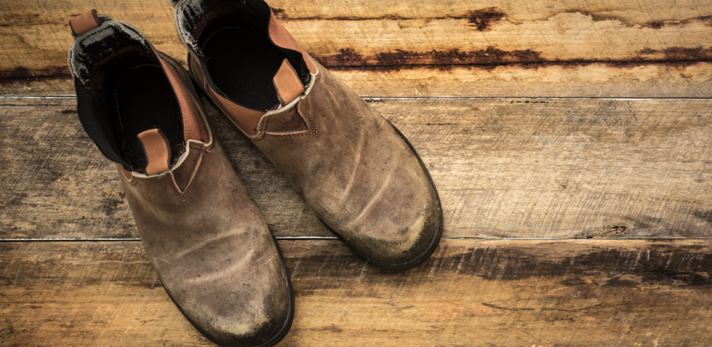 water stained leather boots