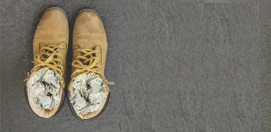 pair of shoe being prepped for shoes conditioner