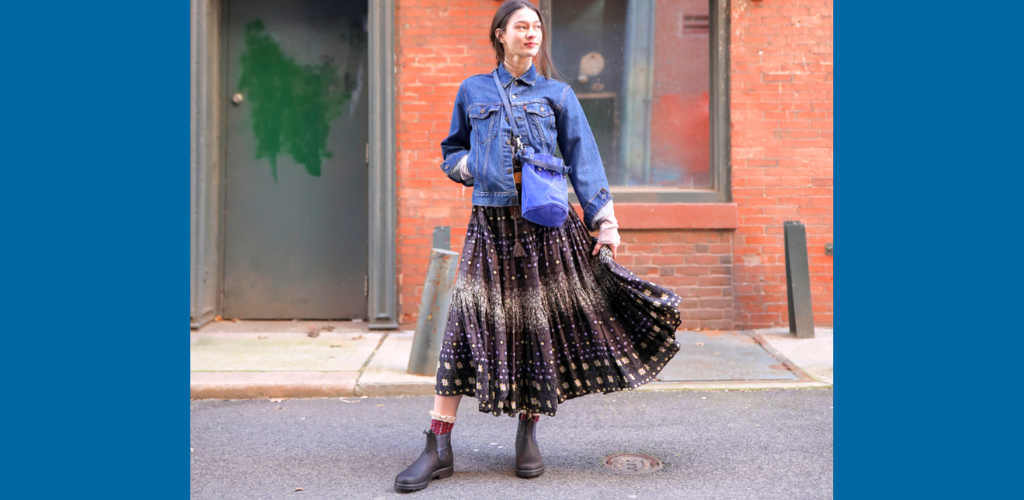 Blundtsone boot on a stylish women in a flowy dress