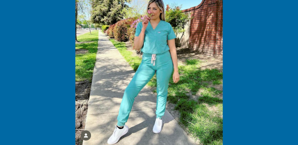 Clove Classic White on stylish nurse in scrubs