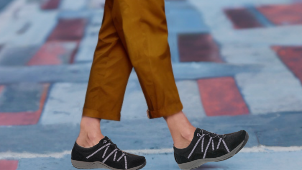 woman walking in black shoe in wide width