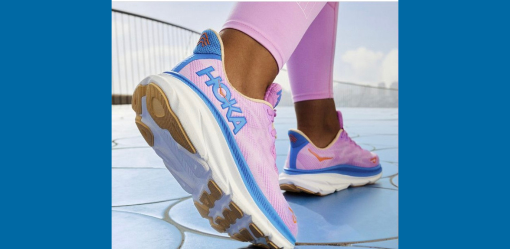pink hoka clifton on foot